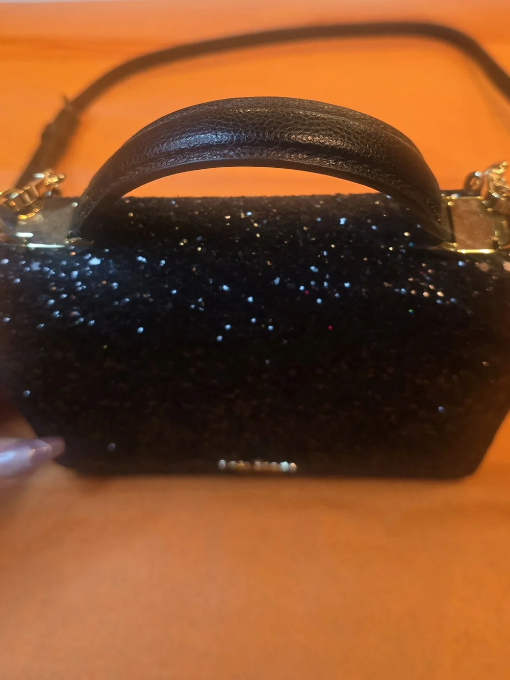 Kate Spade Laurel Way Black Glitter Maisie Top-Handle Crossbody Bag